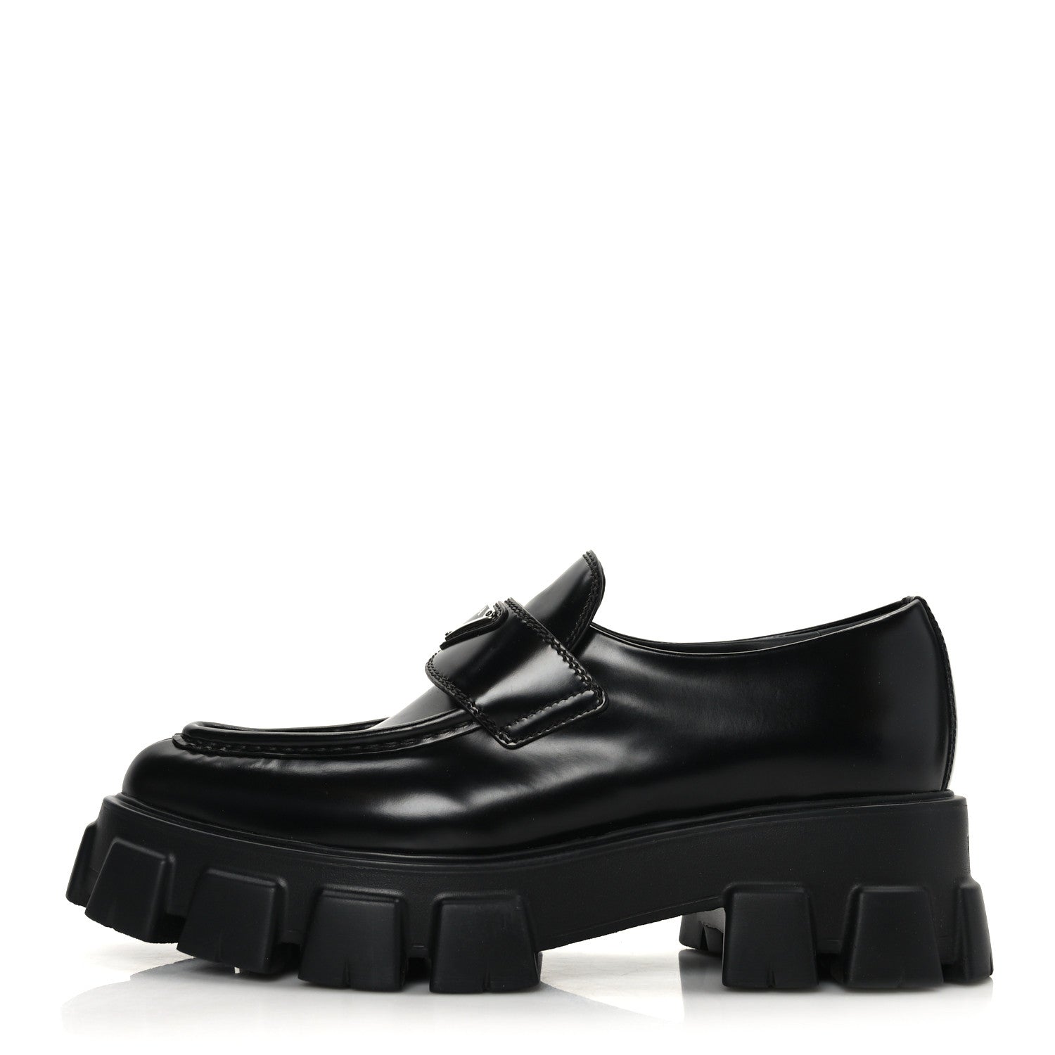 Prada Spazzolato Triangle Logo Monolith Pointy 55mm Loafers 41 Black 1 of 9