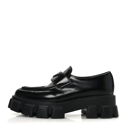 Prada Spazzolato Triangle Logo Monolith Pointy 55mm Loafers 41 Black 1 of 9