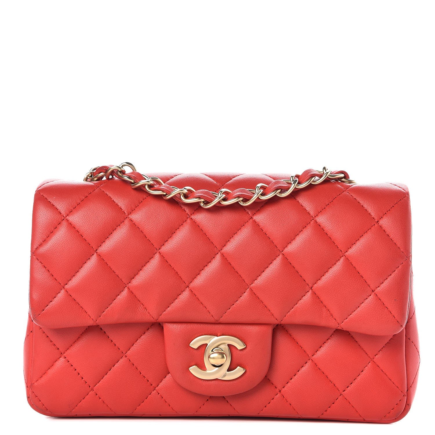 Chanel Lambskin Quilted Mini Rectangular Flap Red 1 of 14