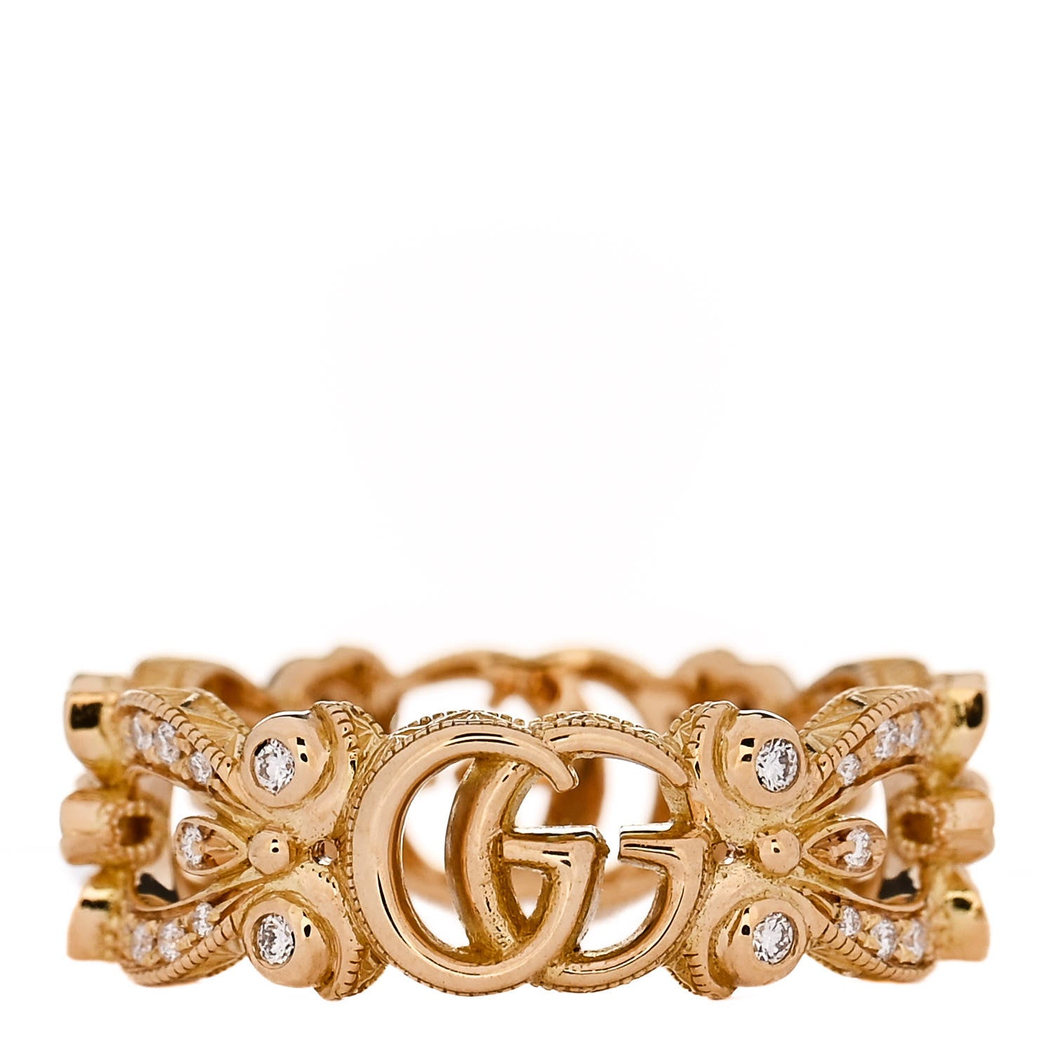 Gucci 18K Yellow Gold Diamond Flora Ring 48 4.5 1 of 4
