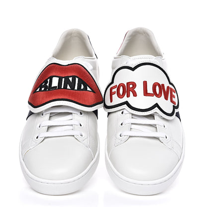 Gucci Calfskin Ayers Blind For Love Embroidered Womens Ace Sneakers 39.5 White 5 of 11