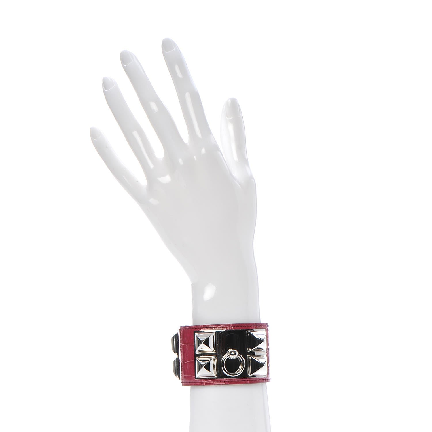 Hermes Shiny Alligator Collier De Chien CDC Bracelet S Framboise 2 of 9