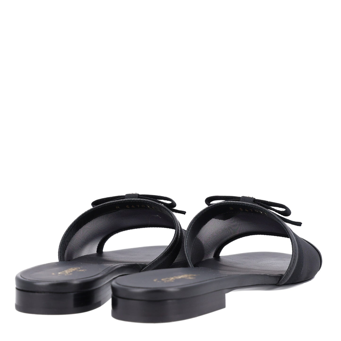 Mesh Lambskin CC Bow Mules 39.5 Black