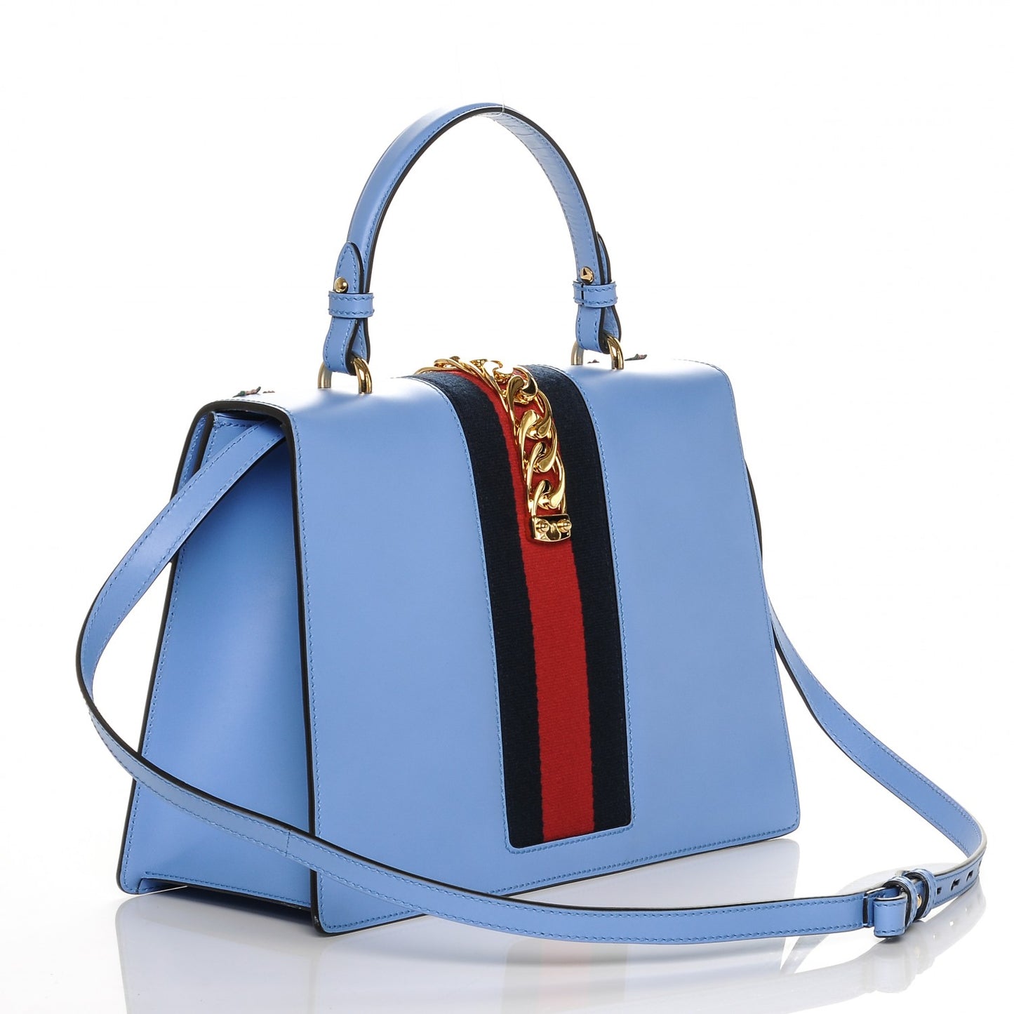 Calfskin Embroidered Medium Sylvie Top Handle Bag Clear Sky Blue