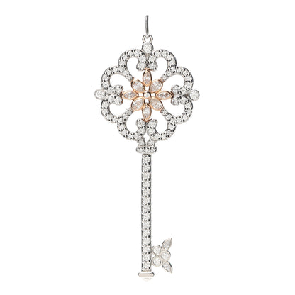 Tiffany Platinum 18K Rose Gold Diamond Enchant Primrose Key Pendant 1 of 5