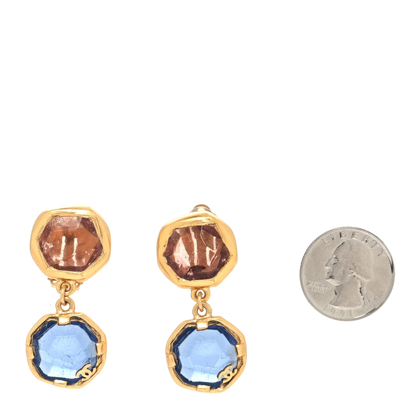 Gripoix Clip On Earrings Blue Brown Gold