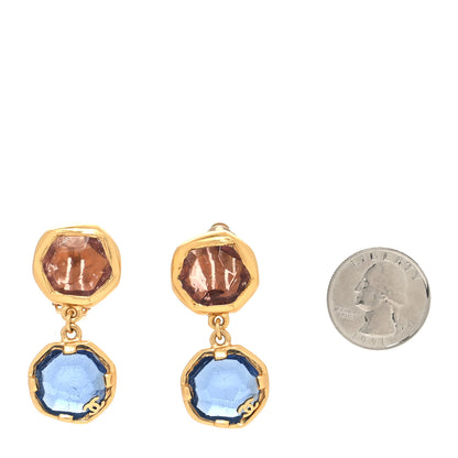 Chanel Gripoix Clip On Earrings Blue Brown Gold 2 of 4
