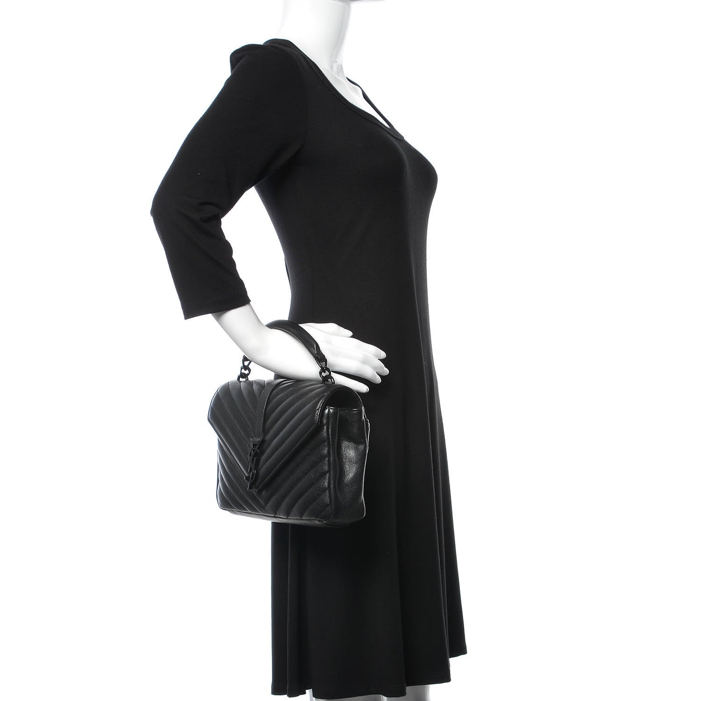 Sheepskin Matelasse Chevron Monogram Medium College Bag Black