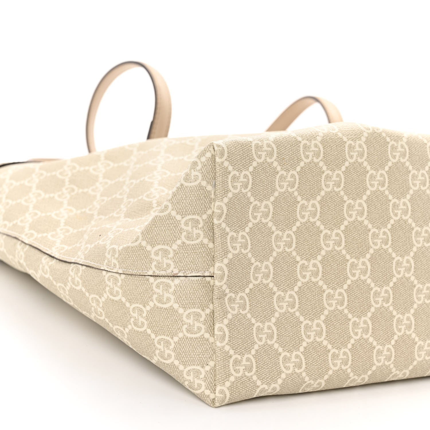 Gucci GG Supreme Monogram Textured Dollar Calfskin Web Medium Ophidia Shopping Tote Beige Mystic White Oatmeal 8 of 9