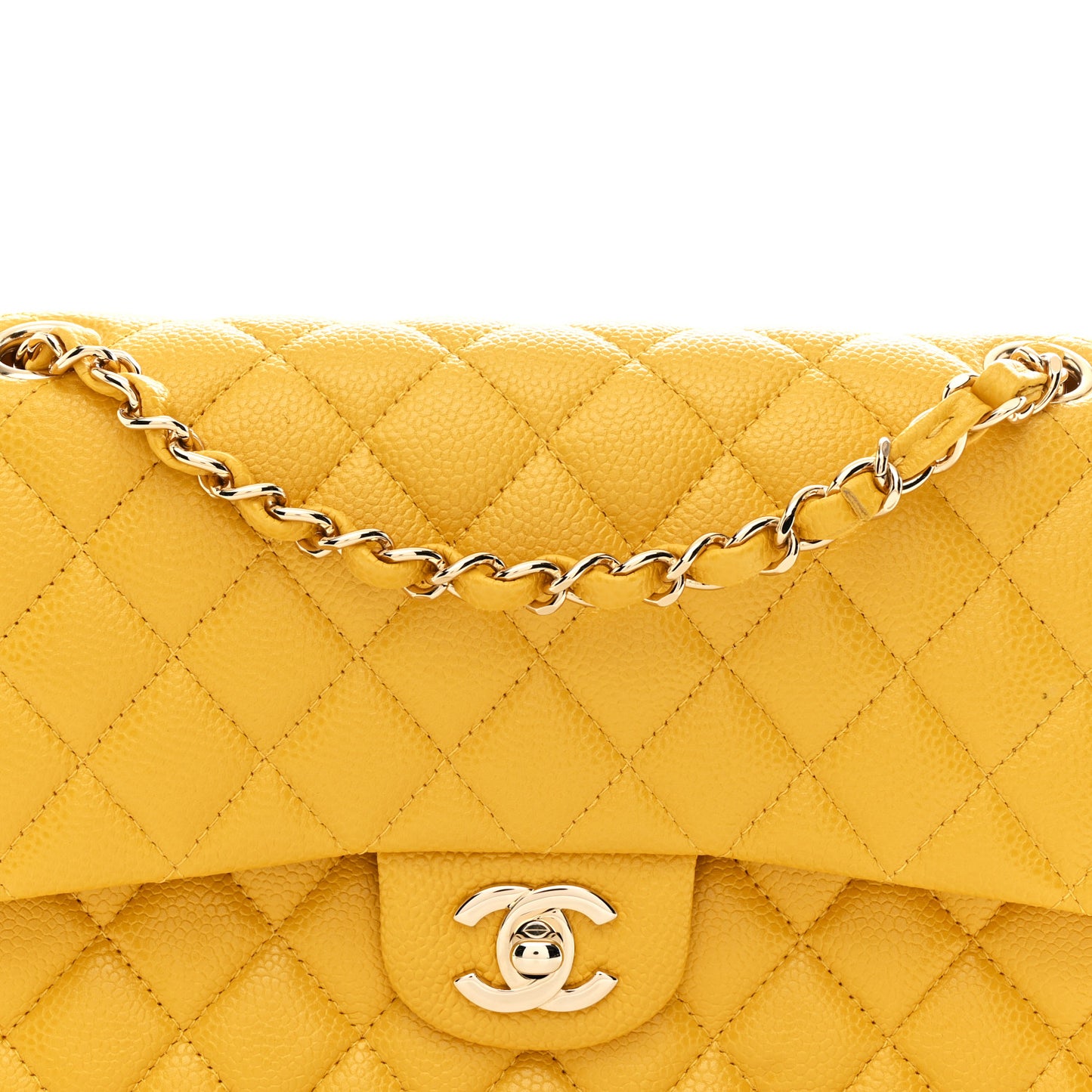Caviar Quilted Medium Double Flap Yellow