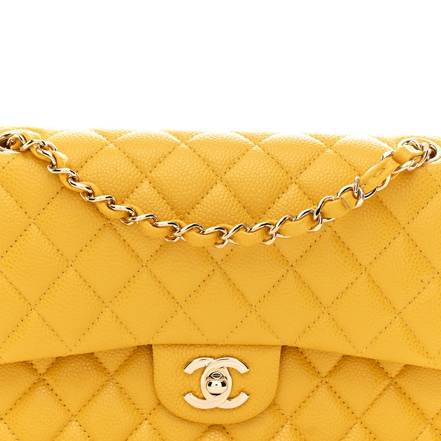 Chanel Caviar Quilted Medium Double Flap Yellow 14 of 21