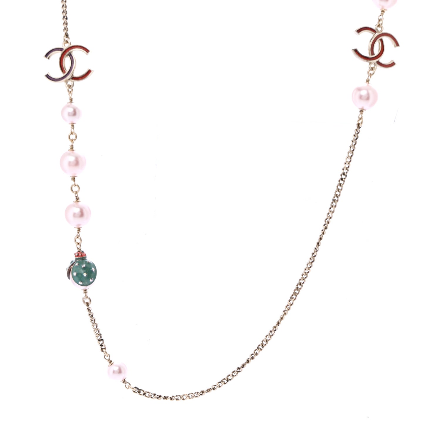 Pearl Crystal Resin CC Beaded Long Necklace Gold Pink Green