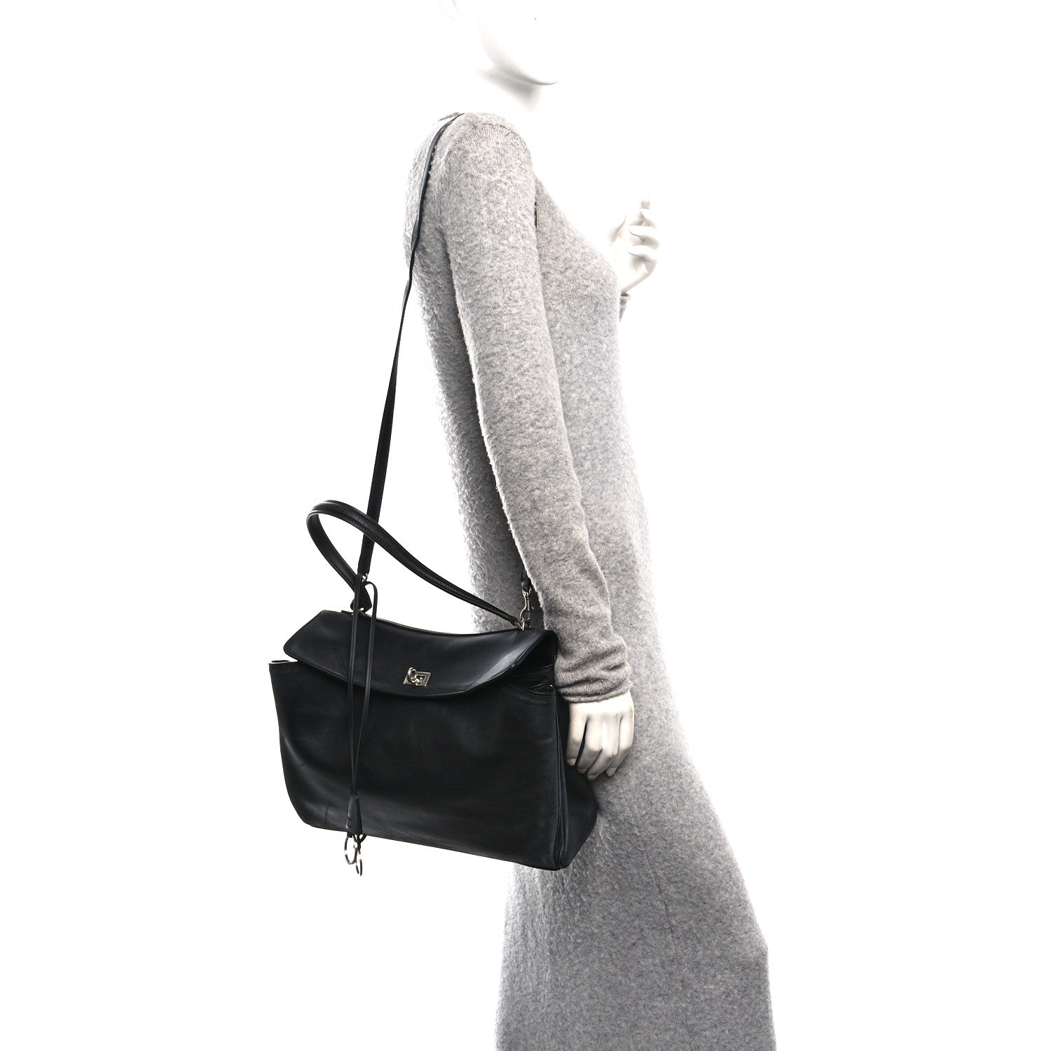 Balenciaga Natural Smooth Calfskin Medium Rodeo Top Handle Handbag Black 2 of 9