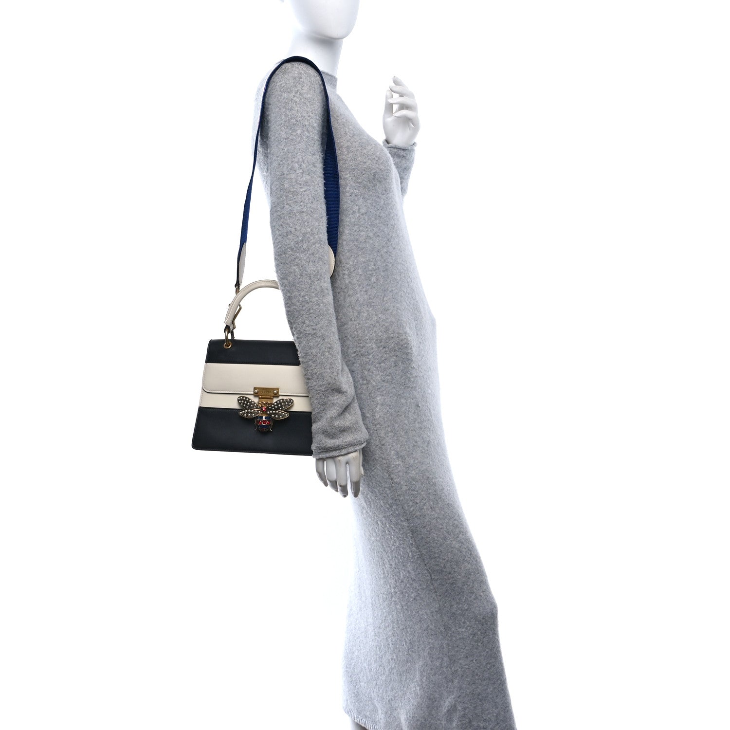 Gucci Calfskin Sylvie Web Small Queen Margaret Top Handle Bag Black White 2 of 10