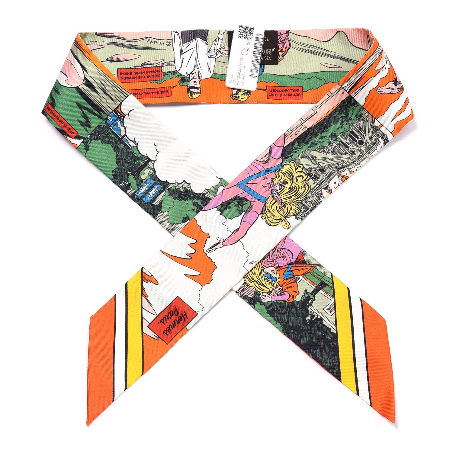 Hermes Silk Wow Twilly Orange Vert Rose 1 of 4