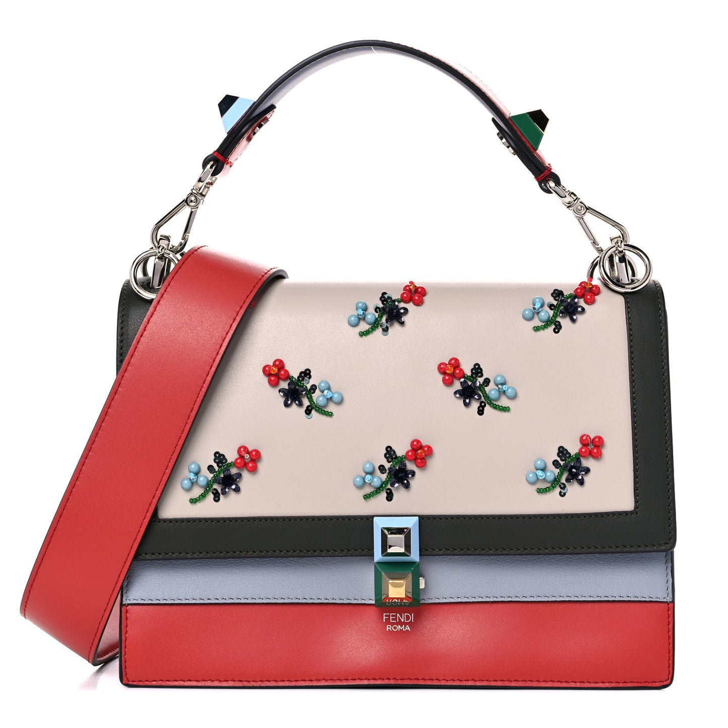 Vitello Liberty Dolce Floral Embroidered Studded Kan I Shoulder Bag Bloody Mary Multicolor