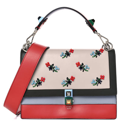 Fendi Vitello Liberty Dolce Floral Embroidered Studded Kan I Shoulder Bag Bloody Mary Multicolor 1 of 10