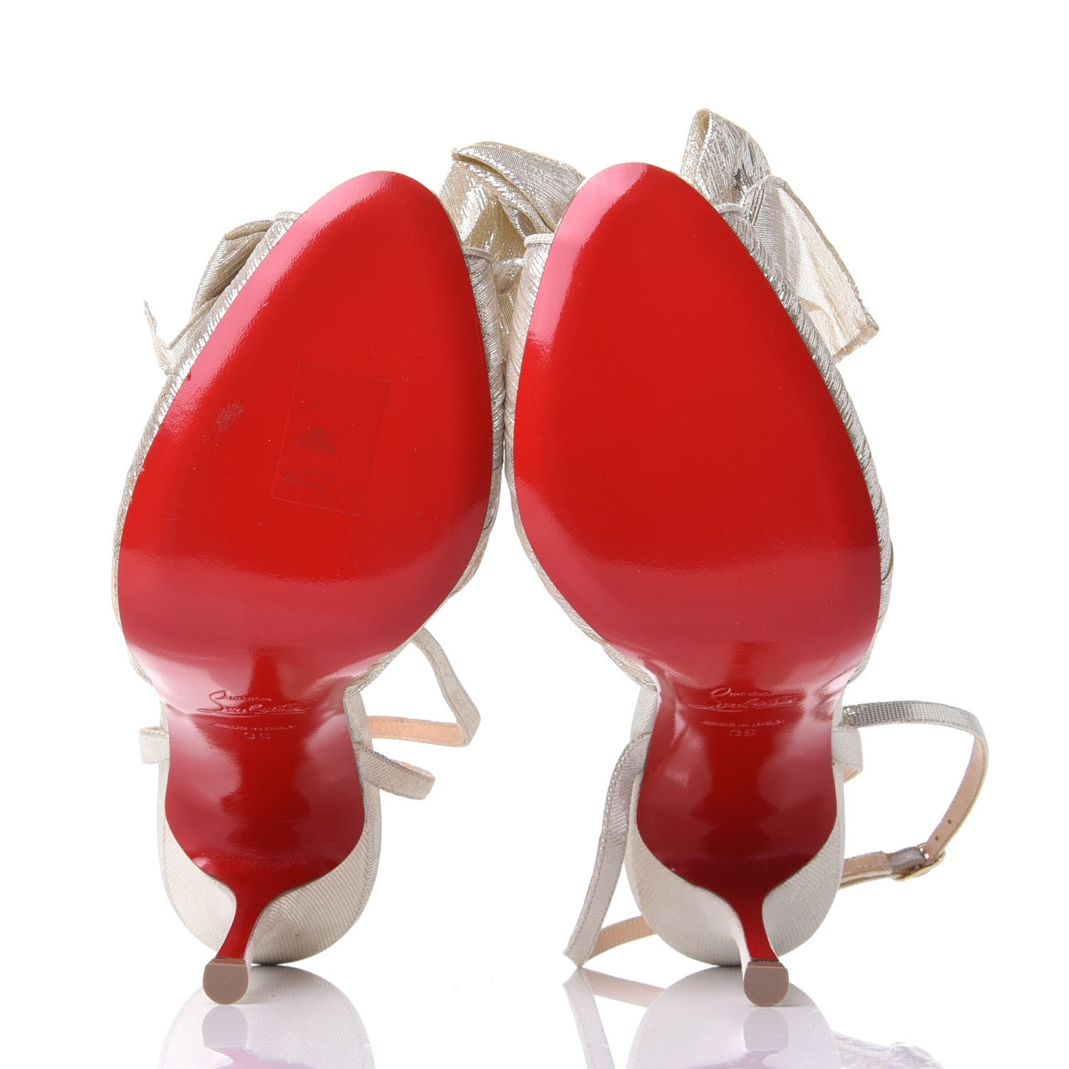 Christian Louboutin Chiffon Lame Bow Artydiva 120 Platform Sandals 39 Platine 7 of 10
