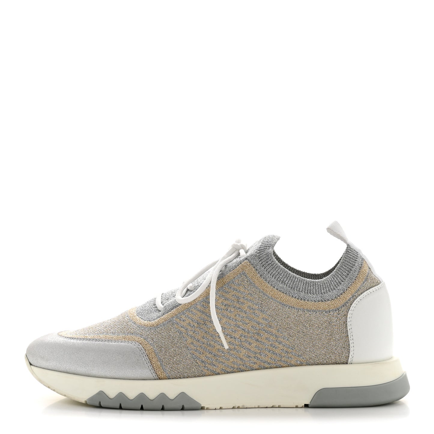 Metallic Knit Calfskin Suede Goatskin Bi-Color Womens Addict Sneakers 40 Multicolor Gris Argent