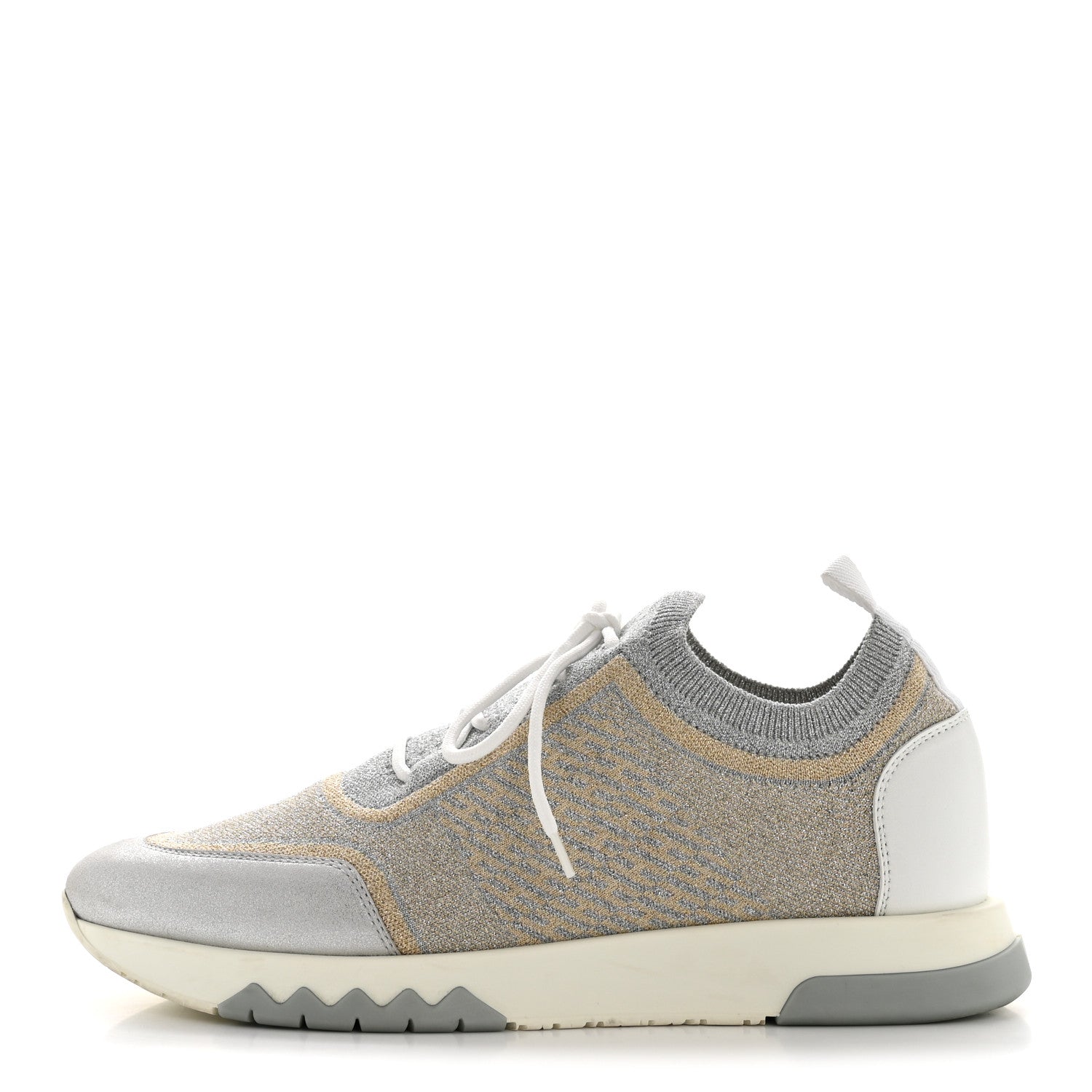Hermes Metallic Knit Calfskin Suede Goatskin Bi-Color Womens Addict Sneakers 40 Multicolor Gris Argent 1 of 13
