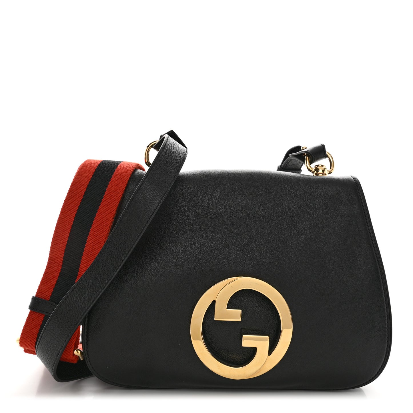 Roxy Calfskin Web Medium Blondie Shoulder Flap Bag Black