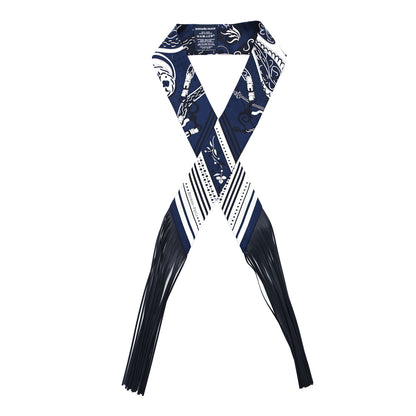 Hermes Silk Festival Des Amazones Bandana Fringed Twilly Bleu Black 1 of 3