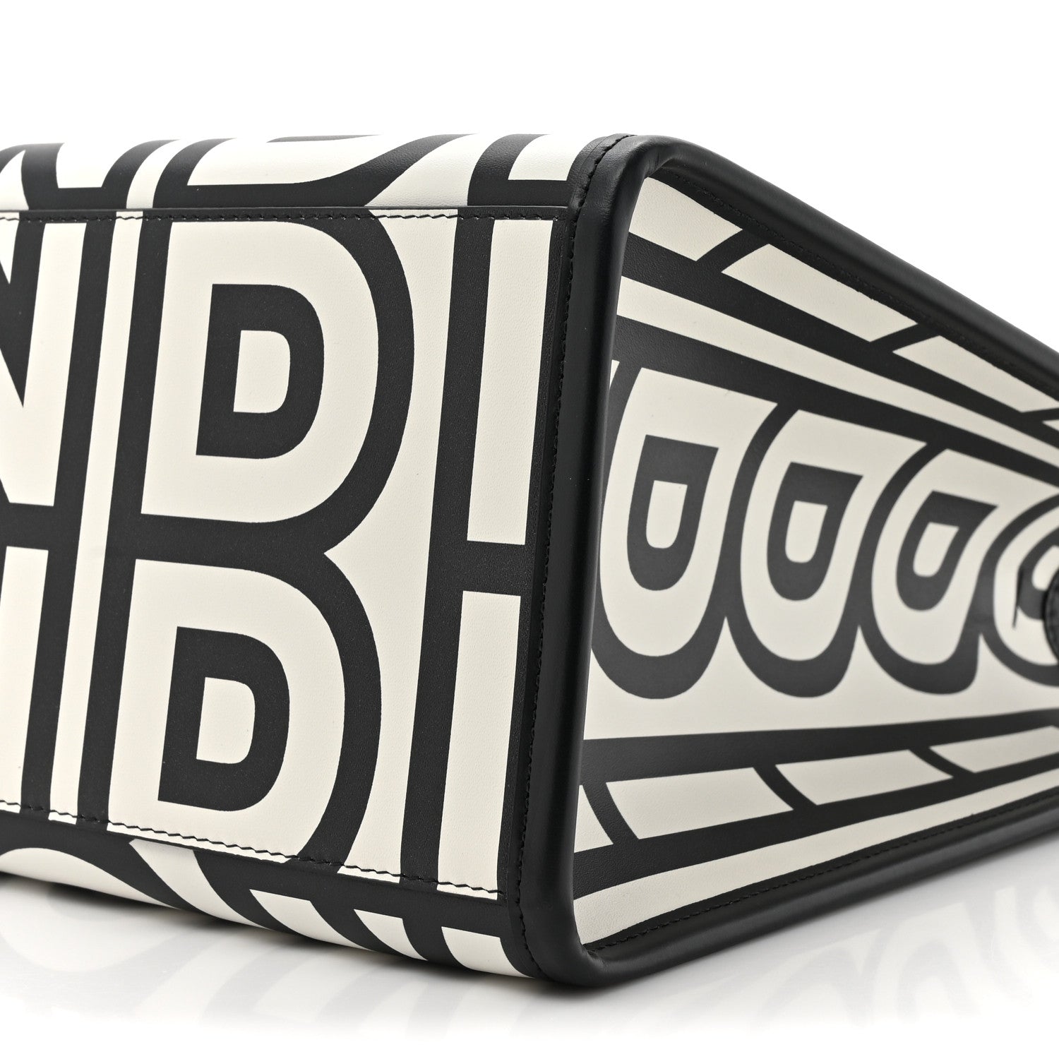 Fendi X MARC JACOBS Vitello King Logo Print Medium Fendi Sunshine Shopper Tote Black White 8 of 9