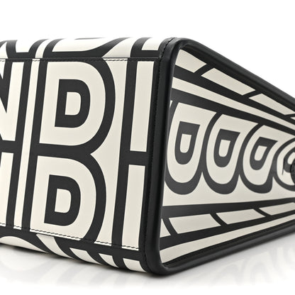 Fendi X MARC JACOBS Vitello King Logo Print Medium Fendi Sunshine Shopper Tote Black White 8 of 9