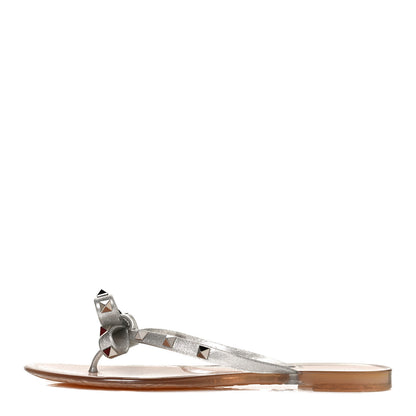 Valentino Garavani PVC Jelly Glitter Rockstud Bow Thong Sandals 39 Silver 1 of 10