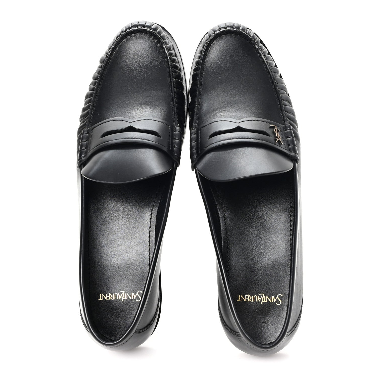 Saint Laurent Calfskin Mens Laurent Penny Loafers 45 Black 5 of 10