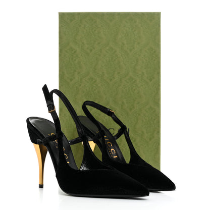 Gucci Velvet GG Monogram Slingback 115mm Pumps 37 Black 9 of 9