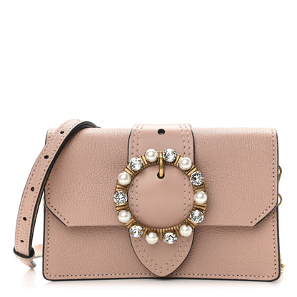 Miu Miu Goatskin Madras Soft Calfskin Crystal Pearl Embellished Shoulder Bag Orchidea 1 of 9
