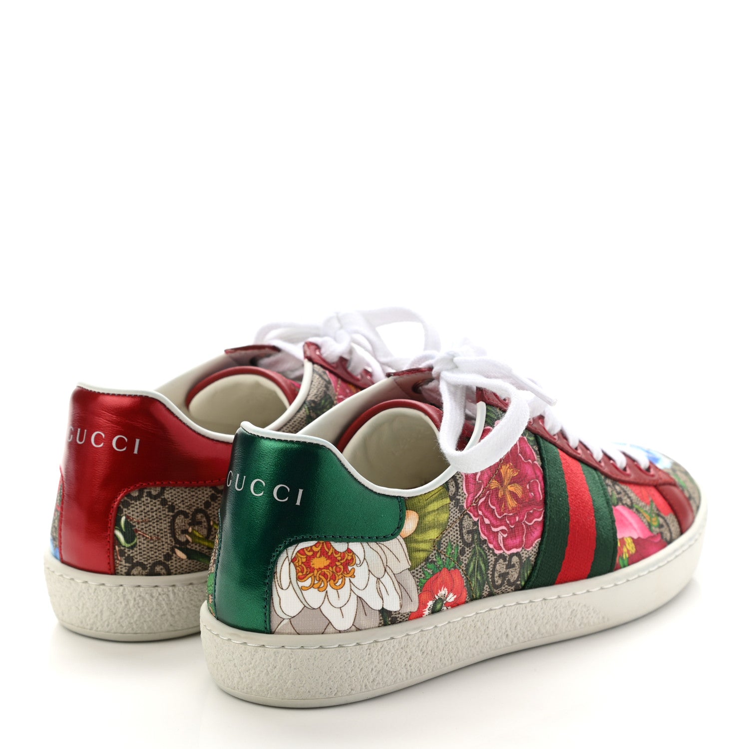 Gucci GG Supreme Monogram Flora Web Womens Ace Sneakers 35 Beige Multicolor Rosso 4 of 10