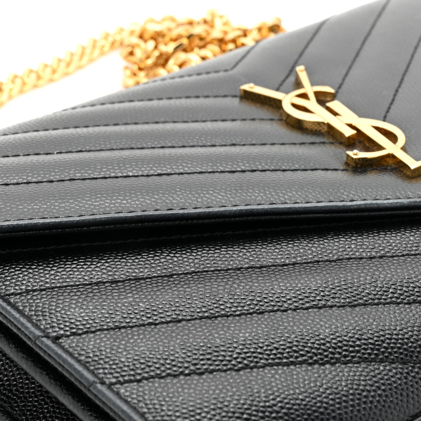 Grain De Poudre Matelasse Chevron Monogram Chain Wallet Black
