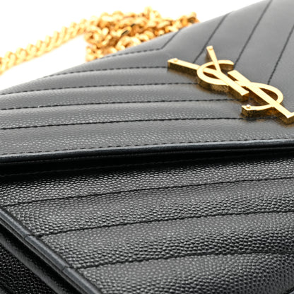 Saint Laurent Grain De Poudre Matelasse Chevron Monogram Chain Wallet Black 14 of 17