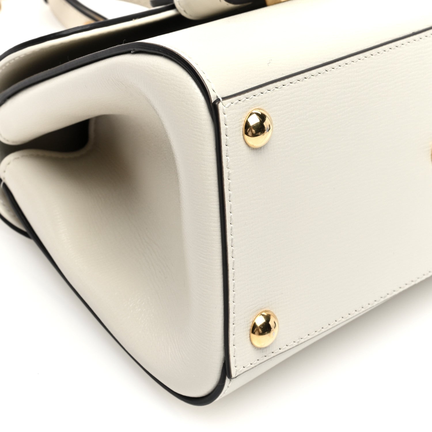 Gucci Glazed Textured Calfskin Mini Horsebit 1955 Top Handle Flap Bag Mystic White 8 of 9