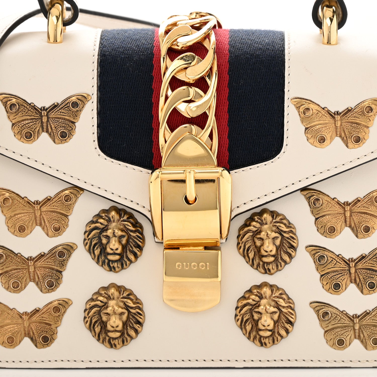 Gucci Calfskin Animal Studs Mini Sylvie Top Handle Bag White 8 of 12
