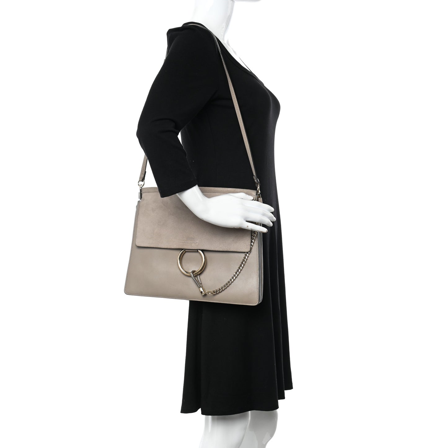 Calfskin Suede Medium Faye Shoulder Bag Motty Grey