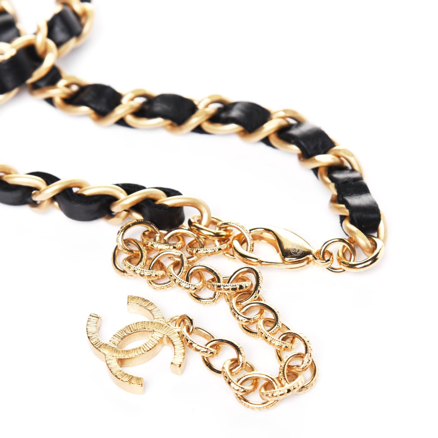 Calfskin Crystal Chain Camellia Belt 90 Black Gold