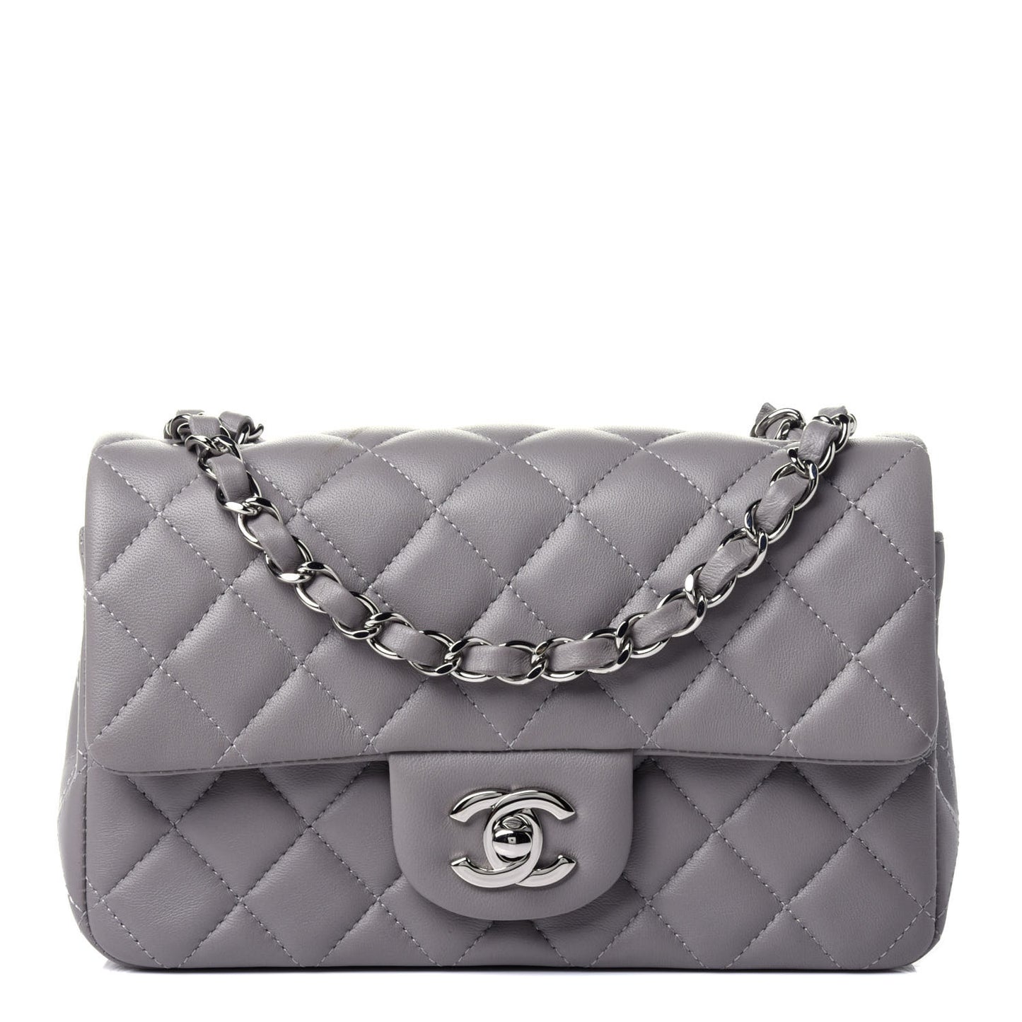 Lambskin Quilted Mini Rectangular Flap Grey