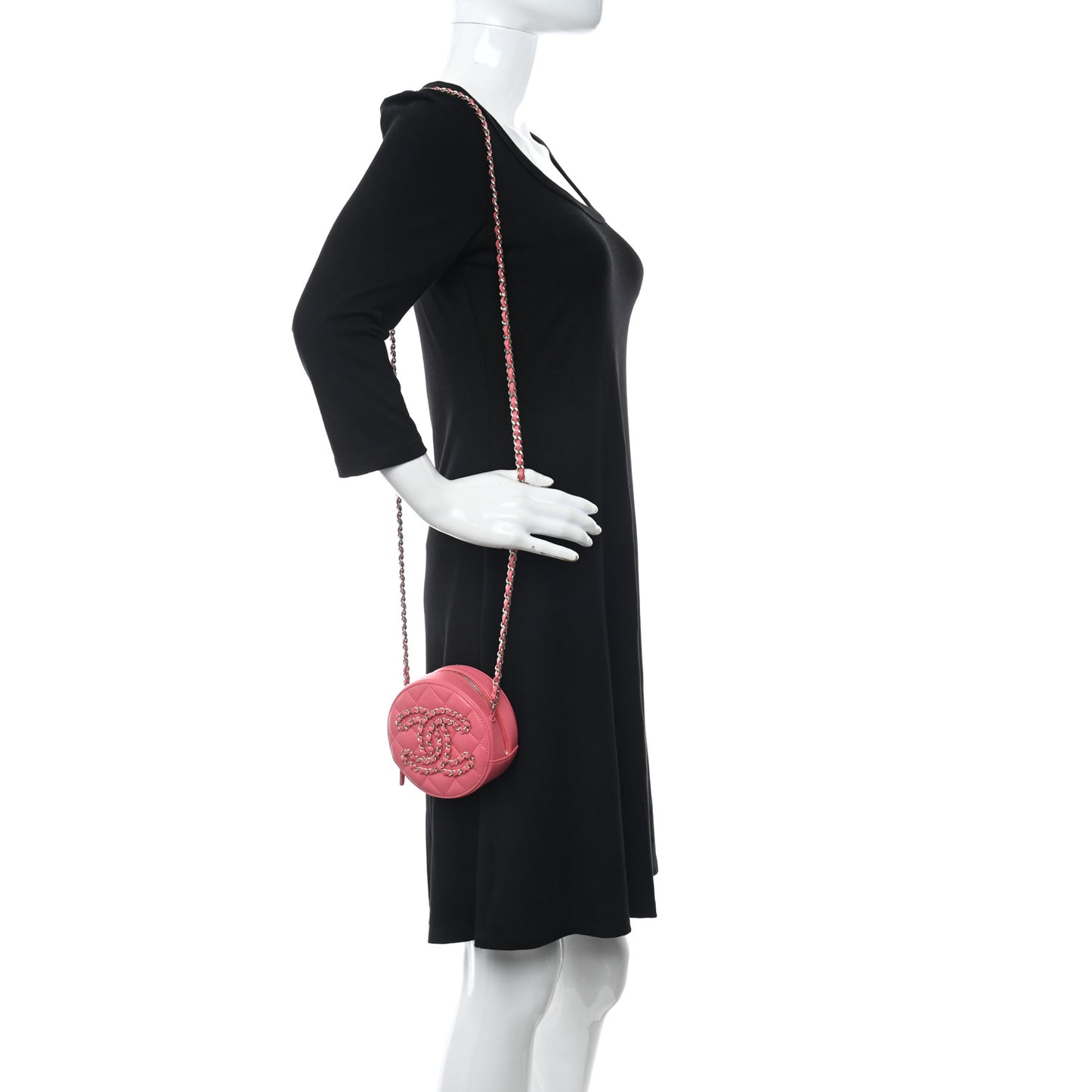 Lambskin Quilted Large CC Round Clutch With Chain Pink