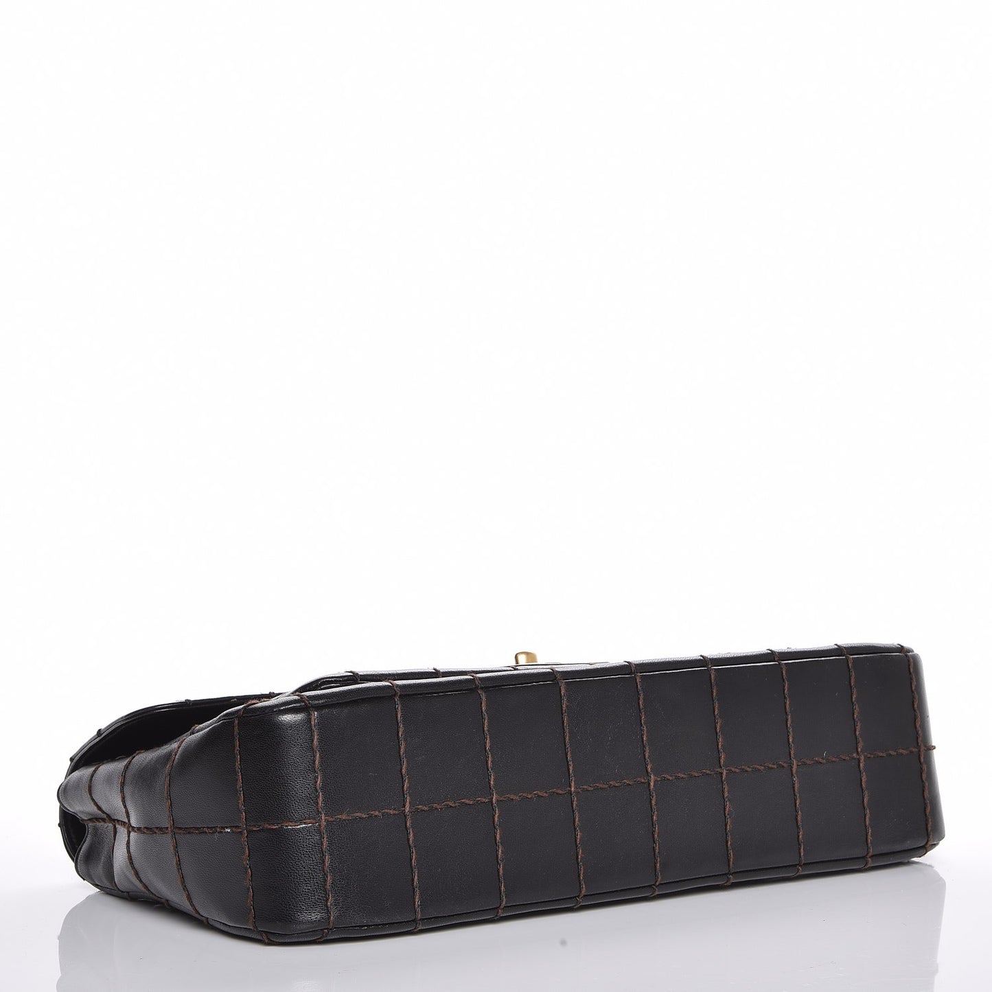 Lambskin Square Double Stitch Flap Black