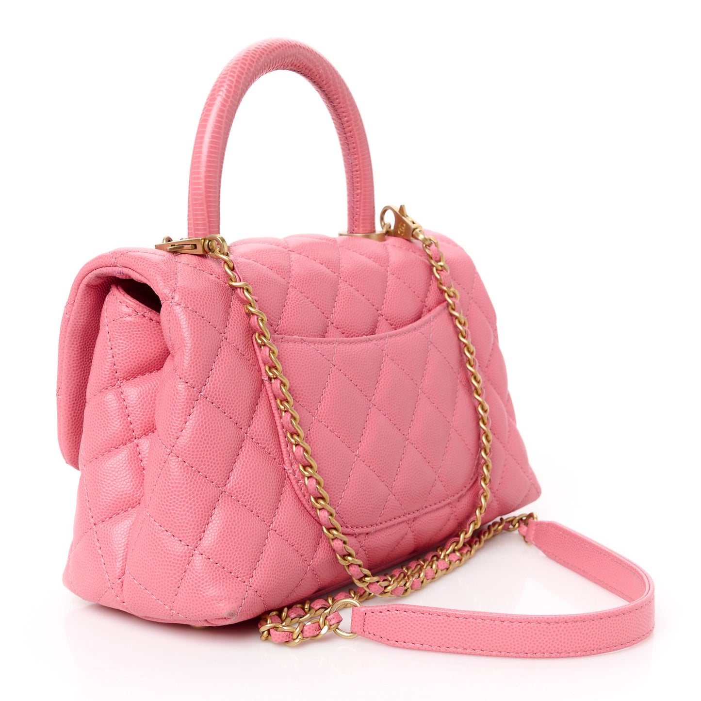 Caviar Lizard Embossed Quilted Mini Coco Handle Flap Pink