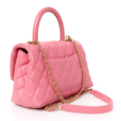 Chanel Caviar Lizard Embossed Quilted Mini Coco Handle Flap Pink 3 of 13