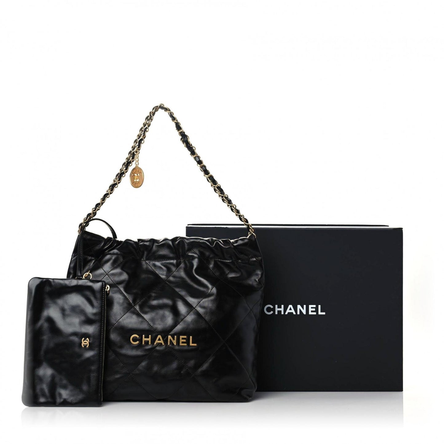 Shiny Calfskin Quilted Small Chanel 22 Black