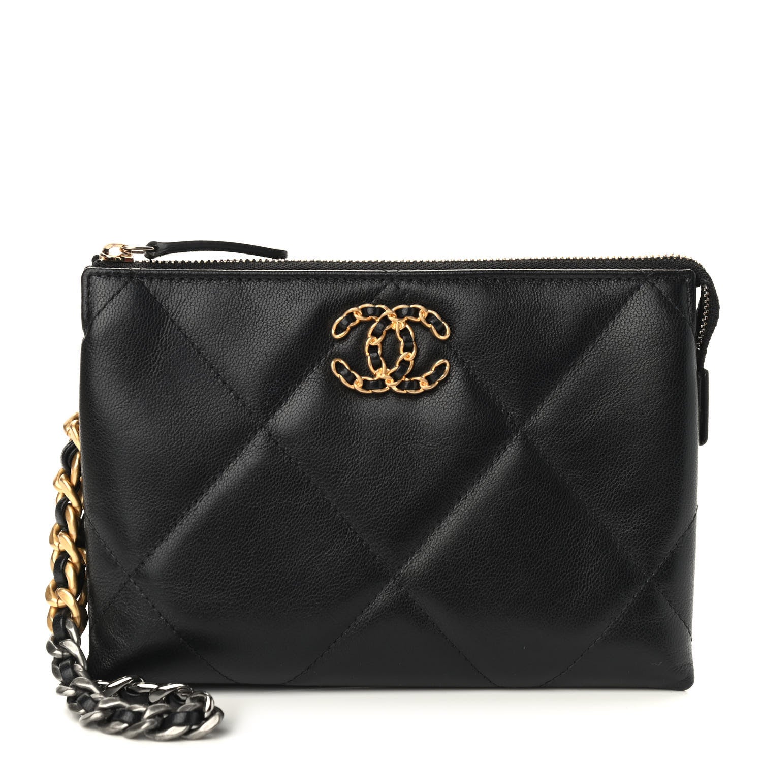 Chanel Shiny Goatskin Quilted Small Chanel 19 Pouch With Handle Black 1 of 10