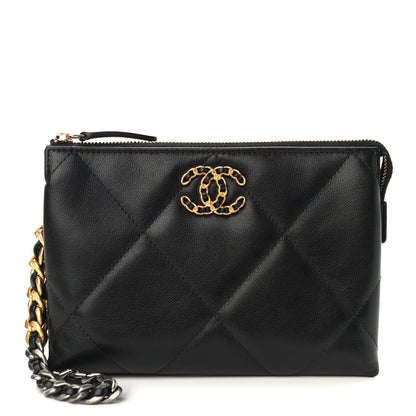 Chanel Shiny Goatskin Quilted Small Chanel 19 Pouch With Handle Black 1 of 10