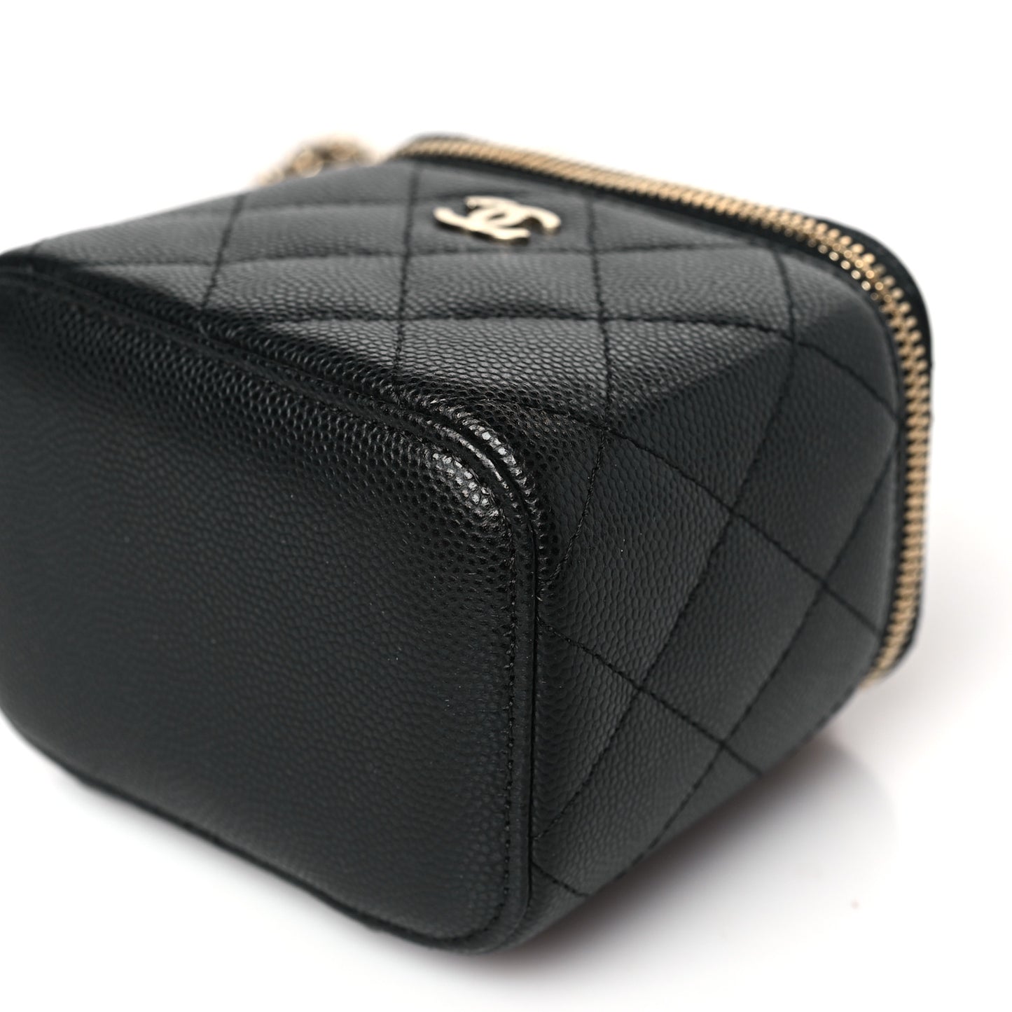 Caviar Quilted Mini Vanity Case With Chain Black