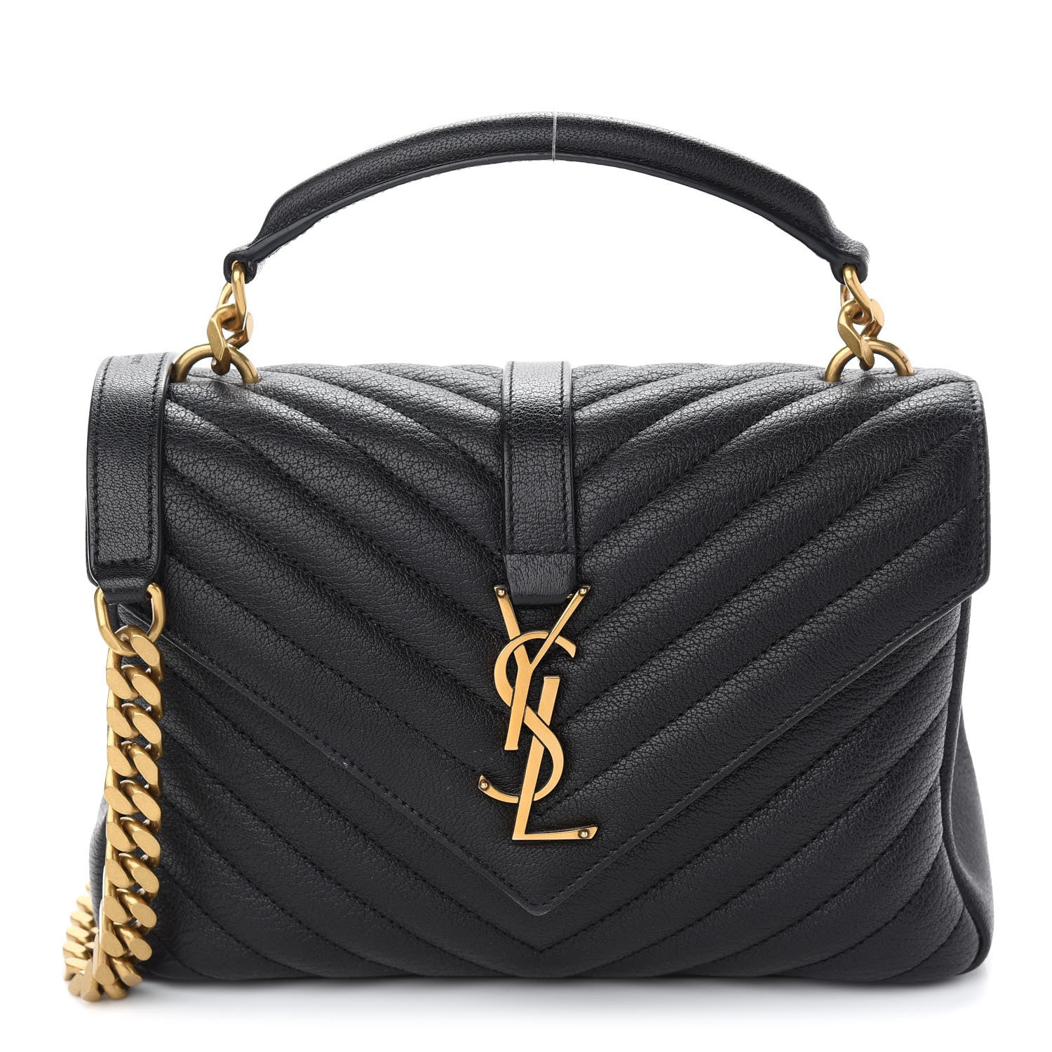 Saint Laurent Sheepskin Matelasse Chevron Monogram Medium College Bag Black 1 of 9