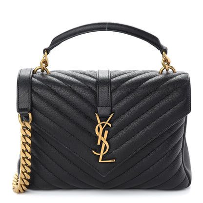 Saint Laurent Sheepskin Matelasse Chevron Monogram Medium College Bag Black 1 of 9